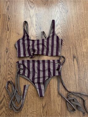 Manakai Swimwear Striped Purple High-Waist Bikini & bikini top size large summer